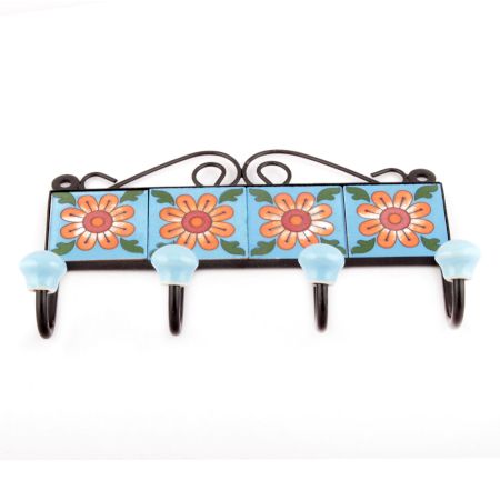 Turquoise Floral Ceramic Tiles Hooks